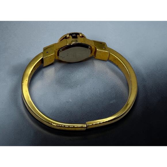Gold Floral Bangle Analog Dress Wristwatch Round White Dial Metal 1950-70 6in